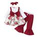 2DXuixsh Character Set Girls Baby Girls Cotton Floral Autumn Long Sleeve Pants Bow Tie Tops Bell Bottom Headbands Set Clothes Baby Preemie Girl Dresses Cotton Red 80