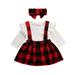 ZIYIXIN 3Pcs Newborn Baby Girl Outfits Long Ruffle Sleeves Romper Top Suspender Plaids Skirt Headband Clothes Red 6-12 Months