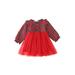 Sunisery Baby Christmas A-line Dress Long Sleeve O Neck Plaid Tulle Patchwork Dress