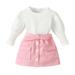 Jdefeg Baby Girl Clothes 6-12 Months Kids Baby Girls Long Bubble Sleeve Ribbed Solid Sweater Tops Blouse Patchwork Skirt Outfit Clothes Set 2Pcs Baby Girl Clothes Arrival Spandex Navy 24M