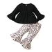 KIMI BEAR Infant Girls Outfits 12 Months Infant Girls Autumn Winter Outfits 18 Months Infant Girls Sweet Flared Long Sleeve T-shirt + Leopard Print Pants 2PCs Set Black