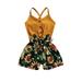 ZIYIXIN Summer Kids Girls Cute Jumpsuits Sleeveless Single Breasted Sunflowers Patchwork Bow Belt Playsuits Yellow 3-4 Years