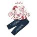 2DXuixsh Children Clothes Girls 3-6 Years Toddler Kids Child Baby Girls Long Sleeve Floral Print Tops Blouse Ripped Jeans Pant Trousers with Headbands Outfits Set 3Pcs 1 Month Old Girl Clothes A 80