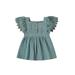 ZIYIXIN Newborn Baby Girls Princess Dress Solid Lace Fly Sleeve Button A-Line Mini Dress Gray Blue 18-24 Months