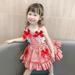 Sweet Lolita Printed Plaid Dress Sleeveless Chiffon Lace Bow Dress Princess Dress