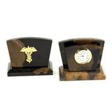 Medical Tiger Eye Marble with Gold Plated Accents Quartz Clock & Letter Rack.