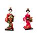 2Pcs 27cm Japanese Kimono Geisha Doll Asian Geisha Handcrafted Humanoid Girl Statue National Style Desktop Decoration Rose Red Red