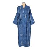 Midnight Rest,'Cotton Robe with Printed Leafy Motifs and Cerulean Piping'