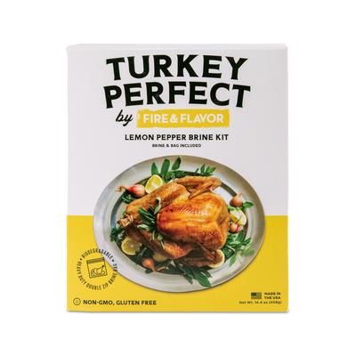 Turkey Perfect by Fire & Flavor All-Natural Lemon Pepper Brine Kit, Includes Brining Bag, 14.4oz