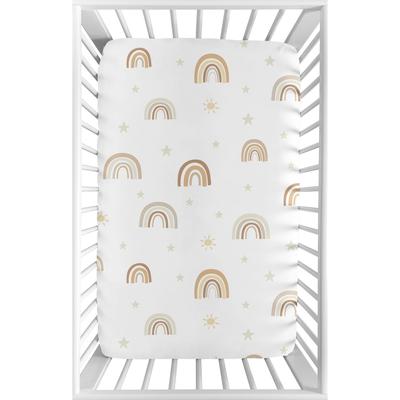 Baby Unisex Fitted Mini Portable Crib Sheet Neutral Boho Rainbow Portable Crib Pack and Play Mustard Yellow Orange Bohemian Sun