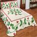 Elegant Tufted Red and Green Holly Chenille Bedspread