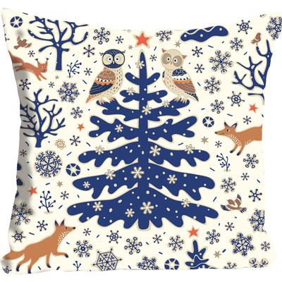 Dekokissen QUEENCE "Klaas", blau (blau, bedruckt), B:40cm L:40cm, Polyester, Dekokissen_Sitzkissen_Kissenhüllen, mit einem blauen Tannenbaum im Schnee Image