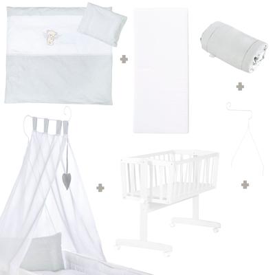 Stubenbett ROBA "Komplettwiegenset, Heartbreaker", Baby, Gr. Liegefläche B/L: 40cm x 90cm, kein Härtegrad, weiß, Holz, Textil, Babybetten, mit Komplettausstattung
