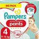Pampers Baby Windeln Pants Größe 4 (9-15kg) Premium Protection, Maxi, BIG PACK, mit Stop- und Schutz Täschchen, 40 Höschenwindeln