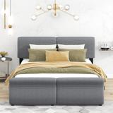 Queen Size Upholstery Platform Bed with 2 Drawers, Modern Linen Bedframe with Headboard&Footboard, Strong Wood Slats Support