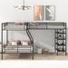 L-Shaped Metal Twin Over Full Bunk Bed & Twin Loft Bed with 4 Built-in Shelves & Full-Length Guardrails, Space-Saving Design