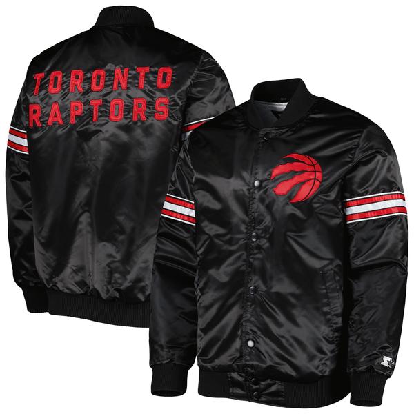 mens-starter-black-toronto-raptors-pick---roll-satin-full-snap-varsity-jacket/