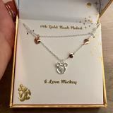 Disney Jewelry | Disney Mickey Mouse Crystal Heart Pendant Necklace 14k Gold Flash Plating | Color: Gold/Silver | Size: Approximate Chain Length- 16" To 18"