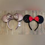 Disney Accessories | Bundle Of 2 Adult Disney Parks Sequin Minnie Mouse Ears, Rose Gold, Black & Red | Color: Pink/Red | Size: Os