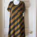 Lularoe Dresses | Lularoe Carly Dress Medium Nwt Brown And Navy Blue Stripe Swing High Low | Color: Blue/Brown | Size: M