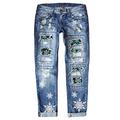 Women Christmas Tree Print Lattice Patchwork Stretch Ripped Pants Mid Waist Hole Jeans Pants Distressed Washed Christmas Patch Print Denim Pants Trousers Jean Two Piece Outfit Women (Green, XXXL)