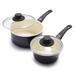 GreenLife Soft Grip Healthy Ceramic Nonstick, 1QT & 2QT Saucepan Pot Set w/ Lids, Dishwasher Safe Non Stick/Aluminum in Black | 15.5 W in | Wayfair