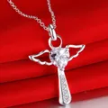 Collier pendentif ange en argent regardé 925 pour femme croix en cristal fin bijoux de mariage