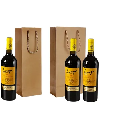 Sac à Main en Papier Kraft pour Vin Rouge Emballage de Boissons Rangement Simple/Double Bouteille
