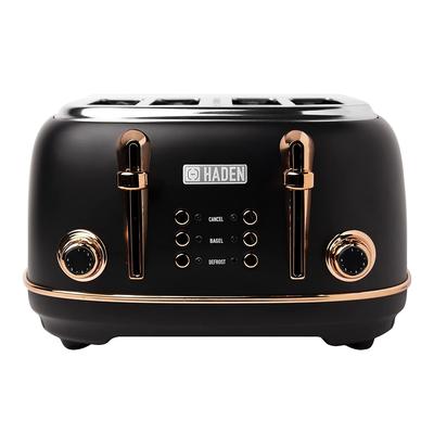 Haden Heritage 4 Slice Wide Slot Stainless Steel Toaster, Black & Copper - 4.2