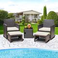 Winston Porter 5pcs Patio Rattan Furniture Set Chair Ottoman Cushion Space Saving W/cover Gray Synthetic Wicker/All | Wayfair