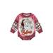 Sunisery Christmas Toddler Baby Girls Boys Autumn Romper Long Sleeve O Neck Letter Santa Claus Tie Dye Print Romper Rosy Purple 12-18 Months