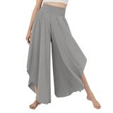 Wide Leg Pleated Pants Plain Color Casual Fitted Asymmetrical Hem Long Pleated Pants for Women Lady Dark Grey M