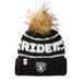 Women's Sh*t That I Knit Black Las Vegas Raiders Hand-Knit Brimmed Merino Wool Beanie with Faux Fur Pom