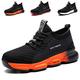 Safety Trainers Men Women Steel Toe Cap Trainers Safety Shoes Work Trainers Lightweight Non Slip Work Safety Boots Industrial Protective Sneakers Black Orange 8 UK