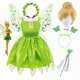 Costume de fée clochette pour filles tenues de cosplay nickel é de fleurs robe de princesse verte