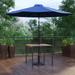 BizChair 3 Piece Outdoor Patio Table Set - 35 Square Synthetic Teak Patio Table with Navy Umbrella and Base