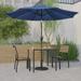 Emma + Oliver 5 Piece Patio Table Set - 2 Synthetic Faux Teak Stackable Chairs - 35 Square Faux Teak Table - Navy Umbrella with Base