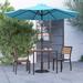 Merrick Lane Five Piece Faux Teak Patio Dining Set - 35 Square Table Two Armless Stacking Club Chairs 9 Teal Umbrella and Base