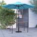 Merrick Lane 30 x 48 Outdoor Powder Coated Steel Dining Table with Faux Teak Poly Slat Top 9 Teal Patio Umbrella and Base