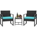 3 Piece Outdoor Bistro Set Patio Furniture Sets Wicker Patio Chairs Rattan Outdoor Furniture for Backyard Porch Poolside Lawn Blue Cushion