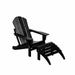 WestinTrends Malibu Outdoor Lounge Chair 2-Pieces Adirondack Chair Set with Ottoman All Weather Poly Lumber Patio Lawn Folding Chairs for Outside Pool Garden Backyard Beach Black