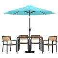 Flash Furniture Lark Series 7-Piece Steel/Aluminum Teak Patio Table and Chair Set Teal