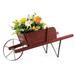 Topbuy Flower Pot Wheelbarrow Planter Solid Pine Wood Wagon Planter w/ Triangular Metal Support 2 Energy-saving Handles Movable Whee Red