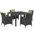 Modern Contemporary Urban Design Outdoor Patio Balcony Five PCS Dining Chairs and Table Set Green Rattan