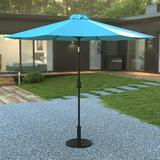 BizChair Teal 9 FT Round Umbrella with Crank and Tilt Function and Standing Umbrella Base