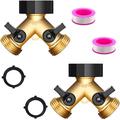 HXXF 2 Way Garden Hose Splitter Heavy Duty Brass Connector Y Valve Tap Splitter Diverter Garden Hose Adapter with 2 Extra Rubber Washers Fits 3/4 Hoses (2 Pack)