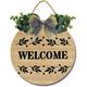 Eveokoki 12 Welcome Sign Front Door Welcome Wreaths Wood Sign for Farmhouse Porch Decor Rustic Wooden Wall Sign Hangers Door Decorations Outdoor Hanging Craft (Round Welcome Sign)