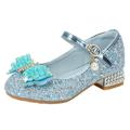 JDEFEG Closed Toe Sandals for Girls Toddler Little Kid Girls Dress Pumps Glitter Sequins Princess Bowknot Low Heels Party Dance Shoes Rhinestone Sandals Little Girls Slipper Boots Pu Blue 25