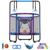 CITYLE Trampoline for Kids 600LBS 60 5FT Toddler Trampoline Indoor Outdoor with Basketball Hoop Swing Adjustable Bar Mini Small Trampoline with Enclosure Gifts for Toddlers Boys & Girls