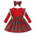 Toddler Baby Girl Christmas Dress Headband Long Sleeve Bowknot Plaid Party Dress